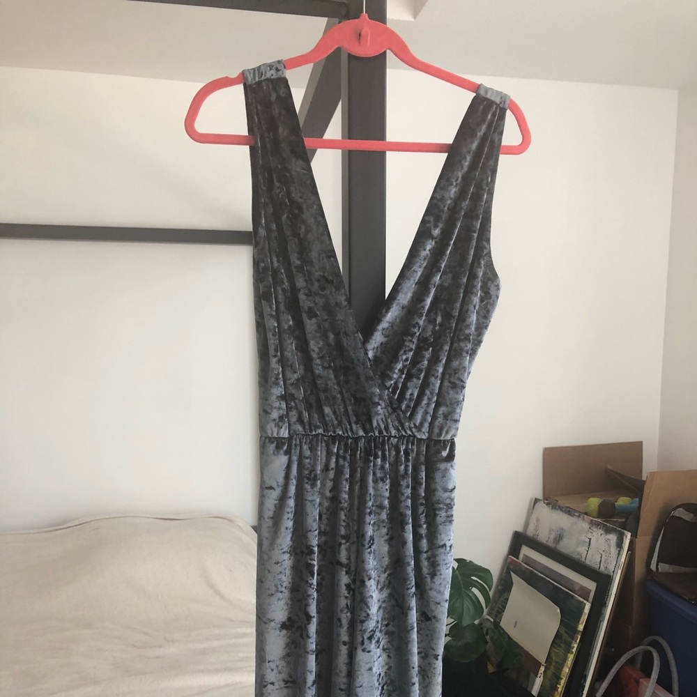 Grey Blue Velvet Sleeveless Romper